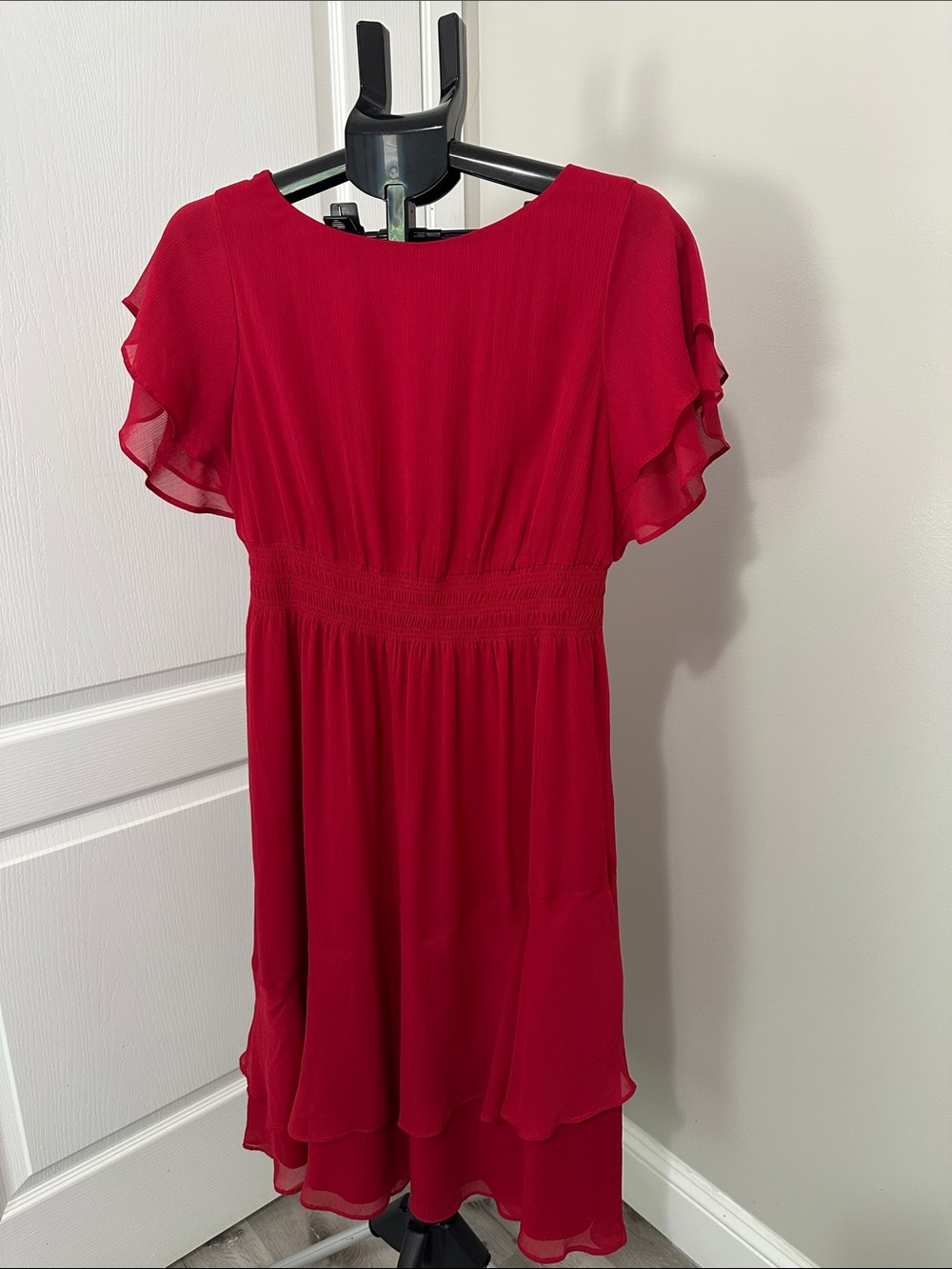 Ann Taylor Red Layered Chiffon Girls Dress with Smocked Waist